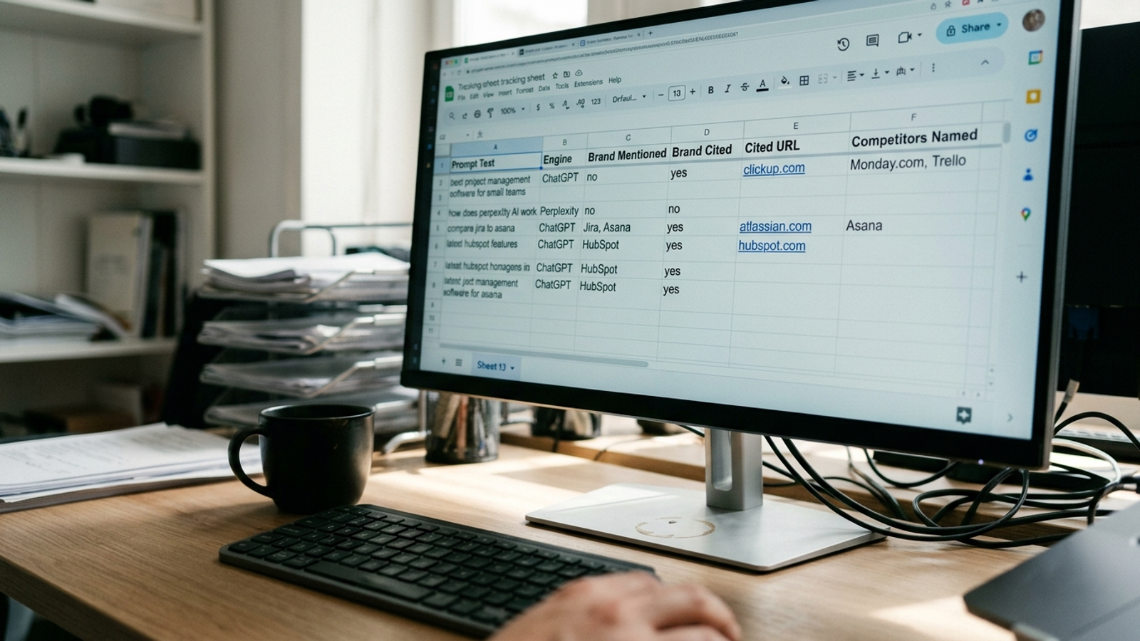 Minimal spreadsheet with six tracking columns and no charts